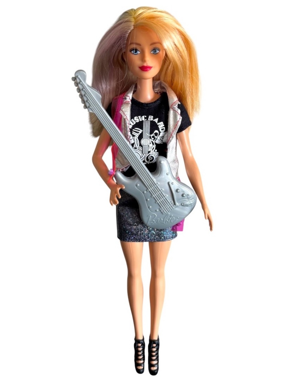 Mattel Barbie Rockstar Guitar Band Shirt Doll Blonde Multicolor Hair Blue Eyes